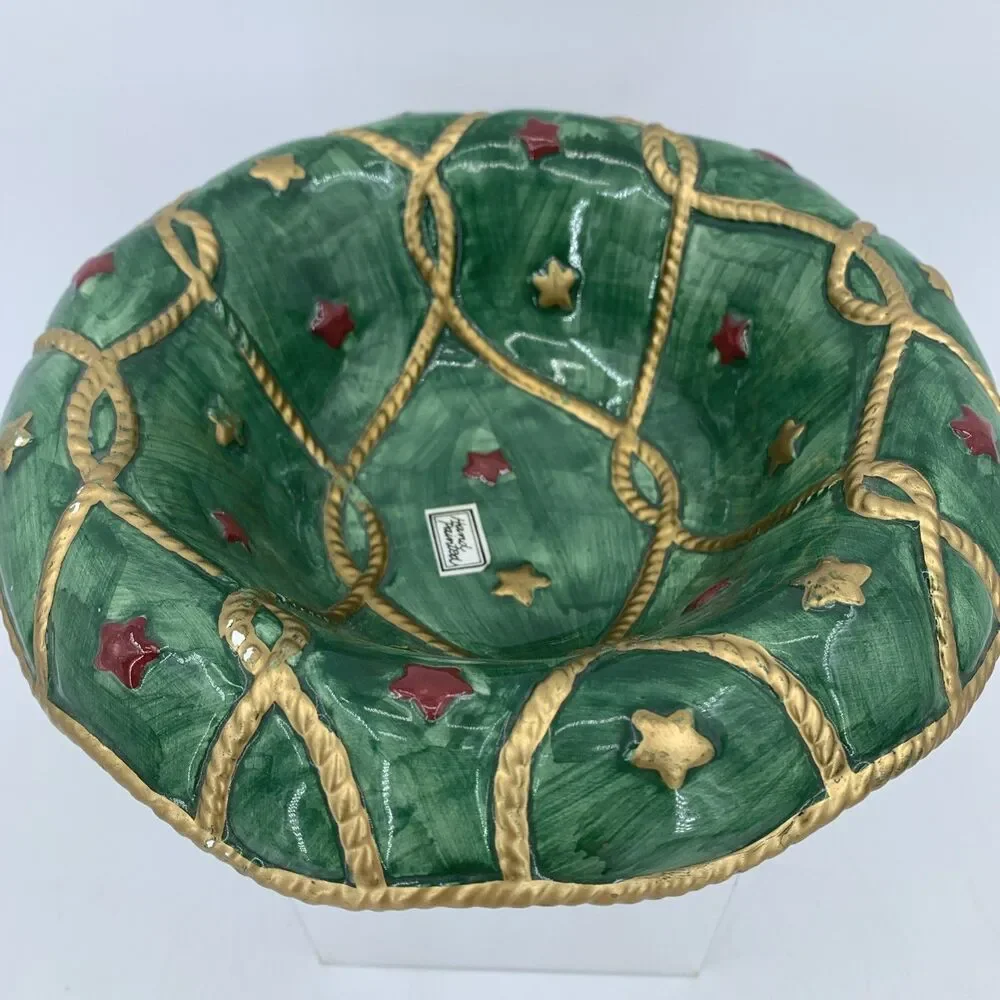 Vtg 1994 Fitz And Floyd‎ Santa’s List Footed Hand Painted Bowl Christmas Gifts